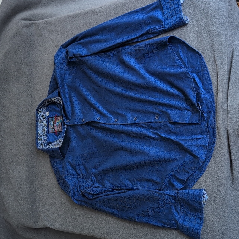 Robert Graham Blue Jacquard Sport Shirt - Size L - Contrast Flip Cuffs